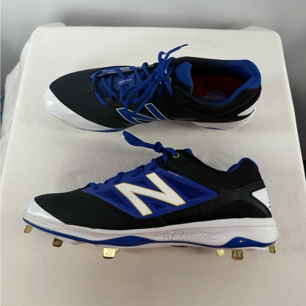 NEW New Balance Lace Up Baseball Spikes in Black Blue Low‎ Top Size 16